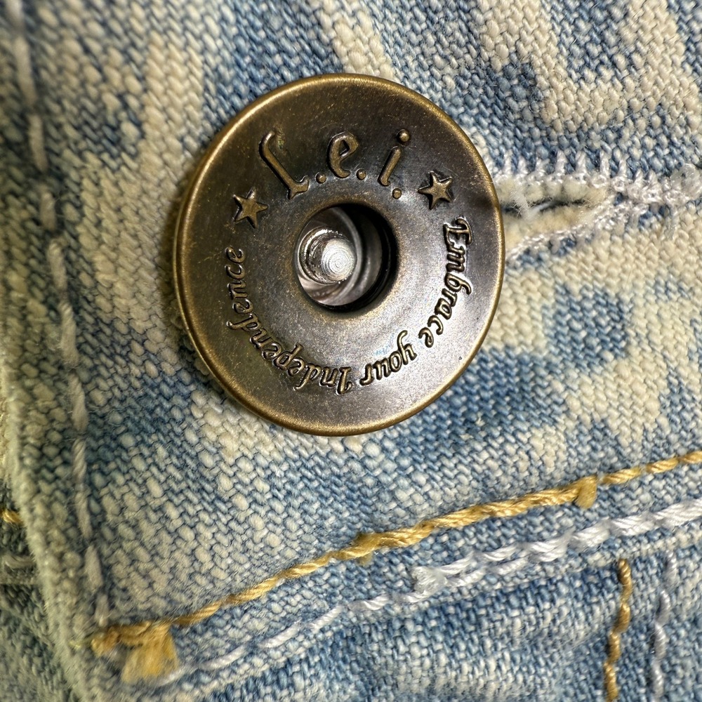 Y2K LEI Ashley Trouble Micro Mini Jean Skirt Junior 15 Blue Denim‎ Acid Wash - Picture 6 of 10